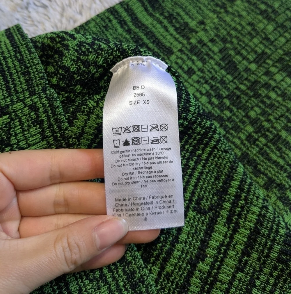 Ganni Melange Dress Midi Green Knit Long Sleeve Bodycon XS